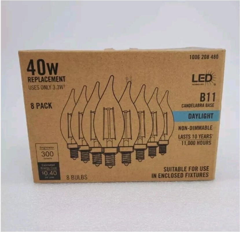 40-Watt Equivalent B11 Non-Dimmable Clear Glass Filament Vintage Edison LED Light Bulb Daylight 5000K